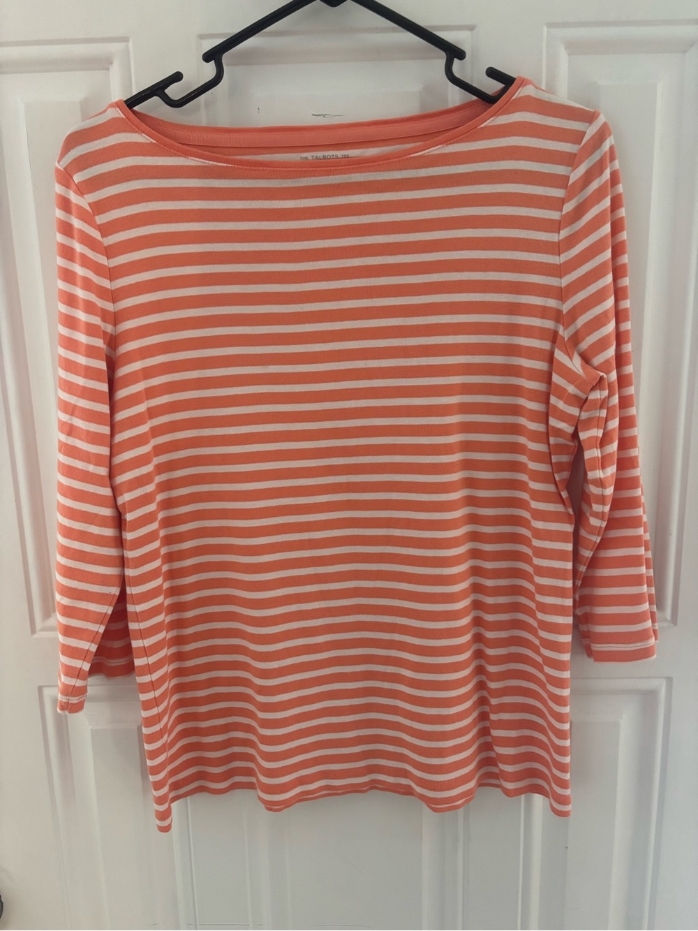 Talbots Striped Coral & White 3/4 Sleeve - L